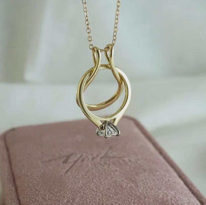 14K Gold Plated Ring Holder Necklace: Sterling Silver Keeper, Dainty Horseshoe Jewelry