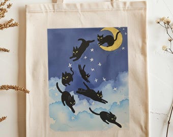 Black Cat Tote Bag Black Cat Watercolor Tote Bag Cat Mom Bag Cat Lover Gift Vintage Cat Tote Bag Funny Black Cat Tote Gift For Cat Lover