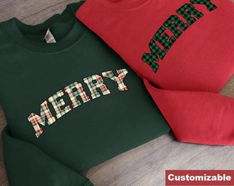 Custom Christmas Plaid Text Sweatshirt Matching Family Christmas Sweatshirts Personalized Christmas Gift Custom Matching Couples Sweatshirts
