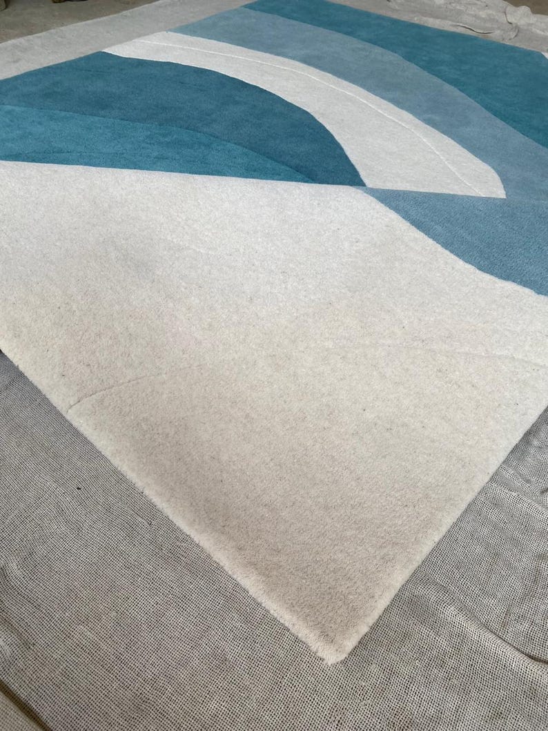 Hand Tufted Modern Coastal Wave Rug, Abstract Ocean Area Rug, Blue Aqua ...