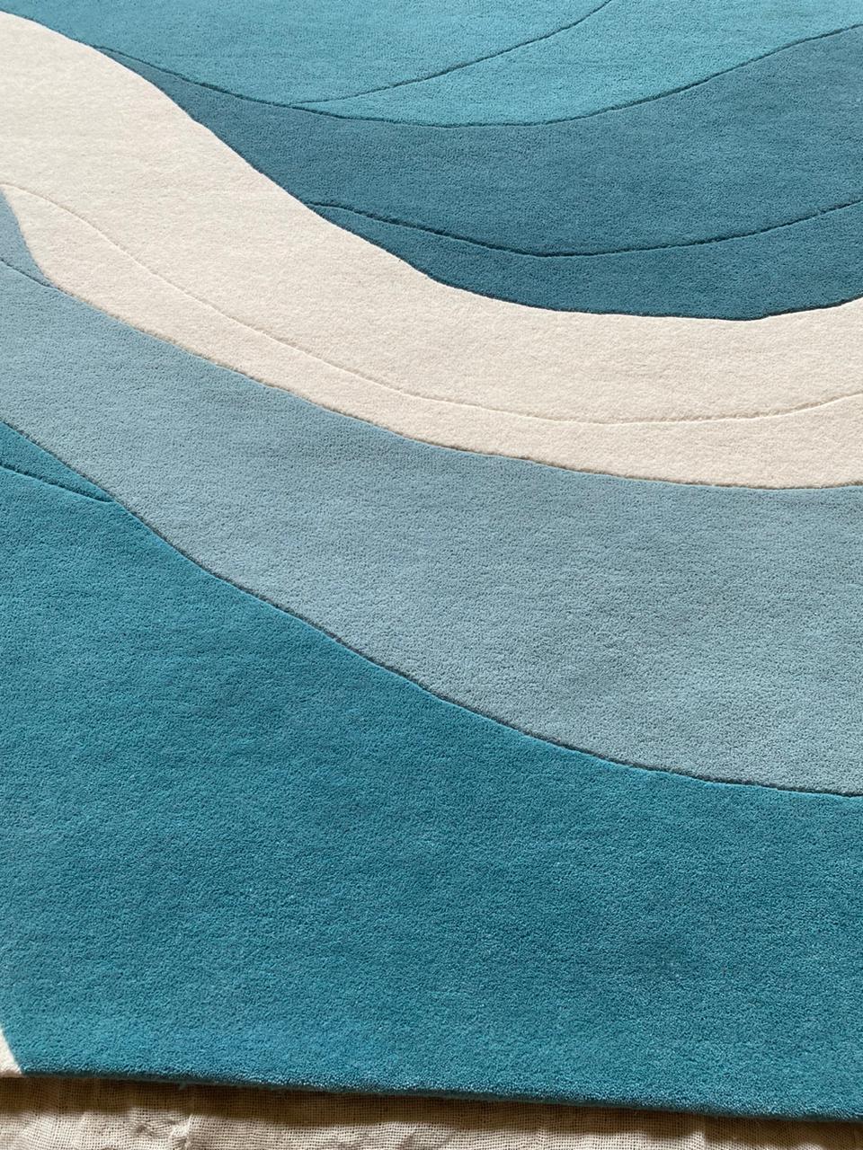 Wave Rugs Hand Tufted Modern Coastal Wave Rug, Abstract Ocean Area Rug, Blue Aqua ...