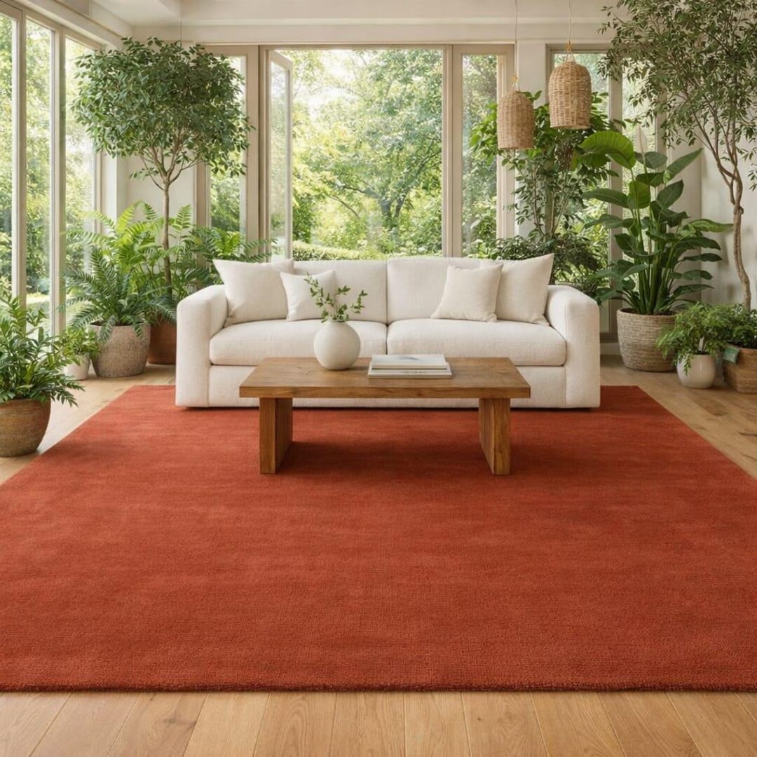 Hand-tufted Burnt Red Wool Rug, Modern Solid Area Rug - Etsy