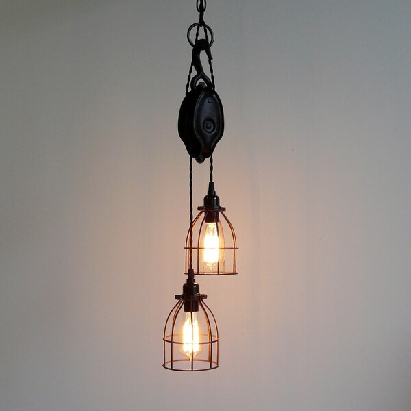 Antique Pulley Pendant Light, Industrial Modern Design