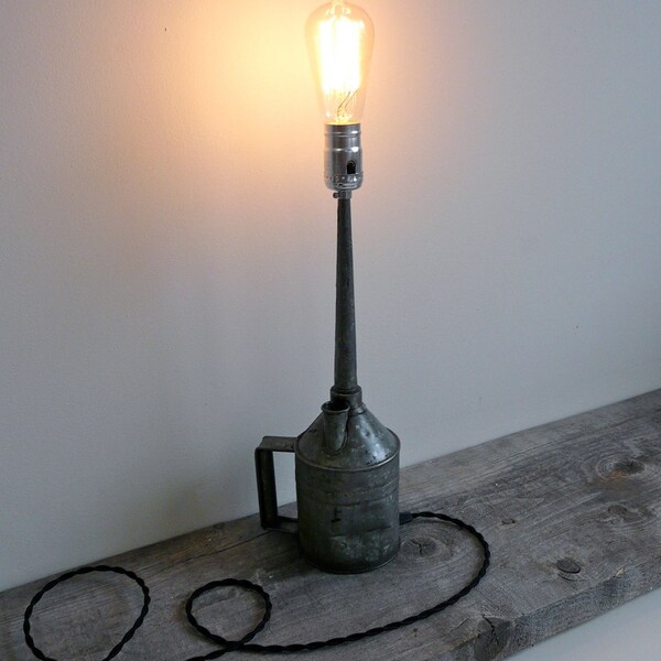 Galvanized Oil Can Accent Light, Lighted Sculpture, Functional Art