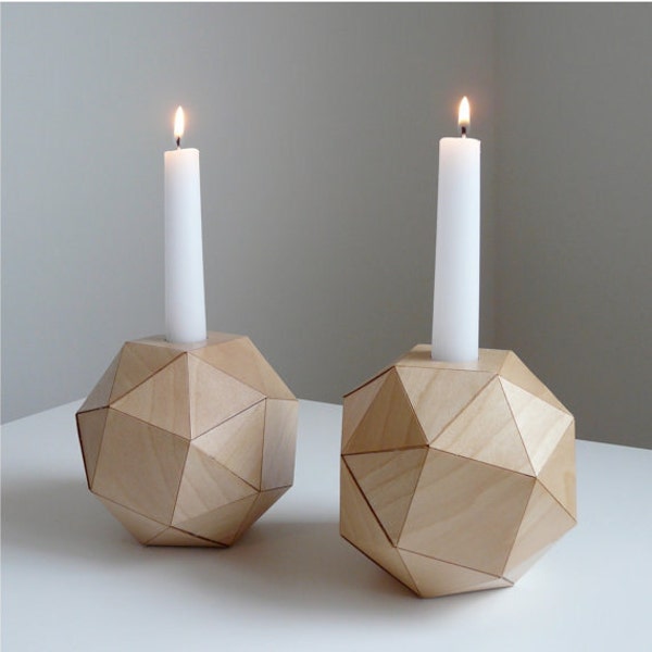 RESERVED  for Collette... set of 2, Polyhedron Wood Candlesticks