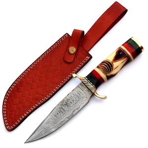 Handmade Damasus steel 12&#39;&#39;Bowie knife | Engraved Bone handle | High Carbon Steel blade | Outdoor Survial Knife With Leather Sheath IL9-D-21
