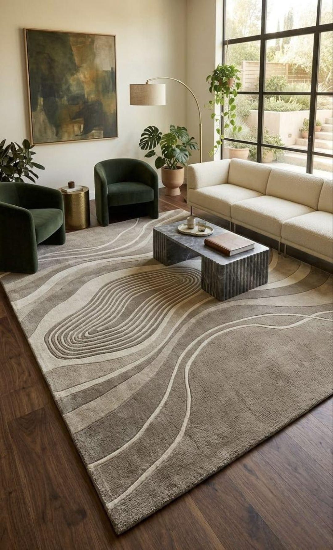 Large Abstract Rug Modern Abstract Rug, Large Area Rug for Living Room, Minimalist Wavy ...