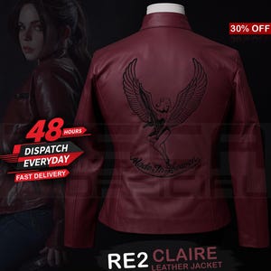 RE2 Claire Red Leather Biker Jacket: Handmade Women's Gamer Style