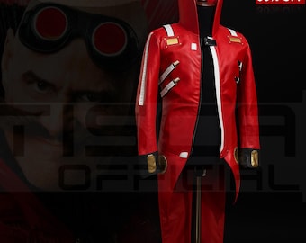 Dr Eggman Cosplay Robotnik leren jas, handgemaakte rode lange trenchcoat kerstoutfits jas