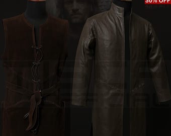 Ensemble manteau et gilet en cuir pour costume d'Aragorn : robe d'Halloween