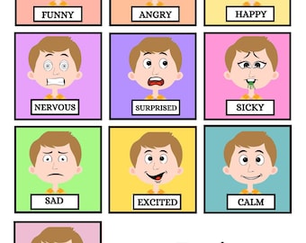 20 Emotion Flashcards Activity Printable- Cut and Match