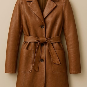 Brown Leather Trench Coat for Women, Handmade Belted Long Jacket, Vintage Style Outerwear, Elegant Winter Fall Fashion Gift for Her