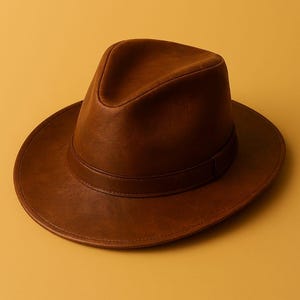 Genuine Leather Fedora Hat Set – Classic Handmade Wide Brim Vintage Style Dress Hat for Men & Women, Retro Western Fashion Accessory