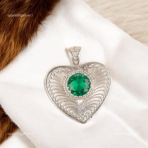 Green Emerald Gemstone Round Pendant | Art Deco May Birthstone 925 Solid Sterling Silver Jewelry