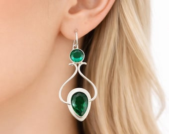 Grüner Smaragd Edelstein baumeln Ohrringe, Mai Birthstone 925 Sterling Silber handgemachte Schmuck, Hochzeitsgeschenke