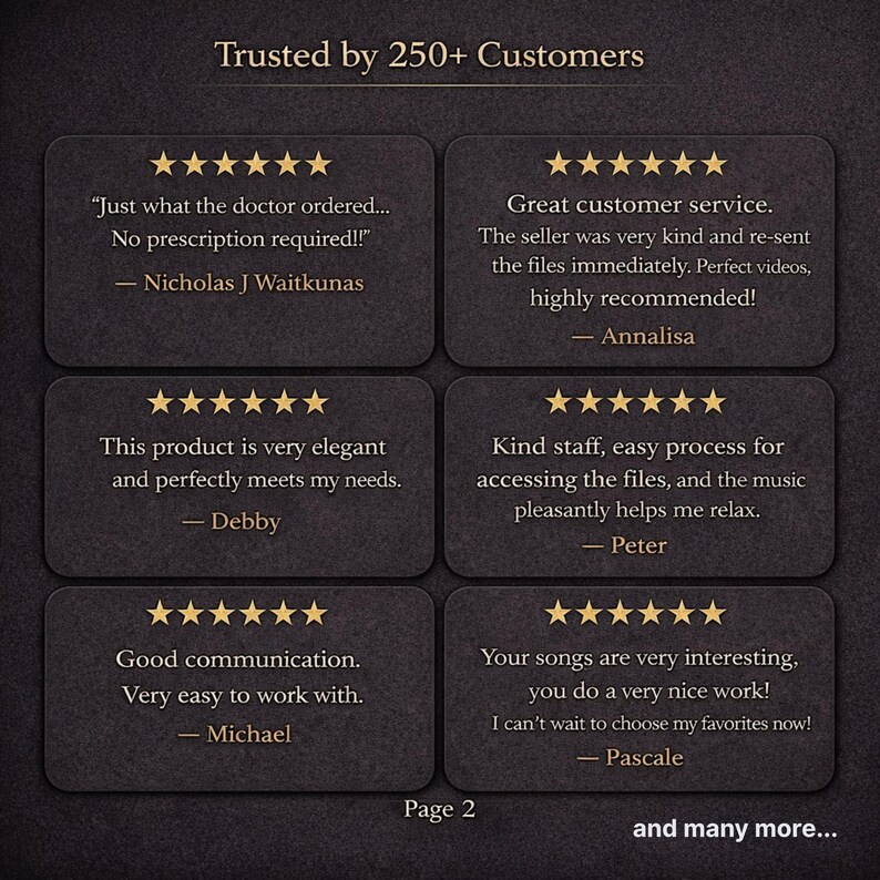 Trusted customer reviews image displaying five-star feedback for calming meditation audio, smooth access, and positive user experience