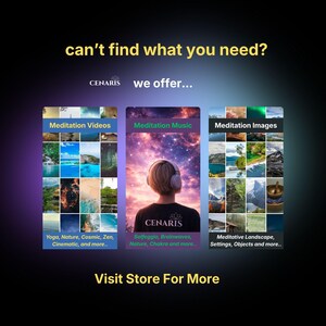May include: An advertisement for CENARIS, offering meditation videos, music, and images. The image features a person wearing headphones, with text that reads "can't find what you need?" and "Visit Store For More."