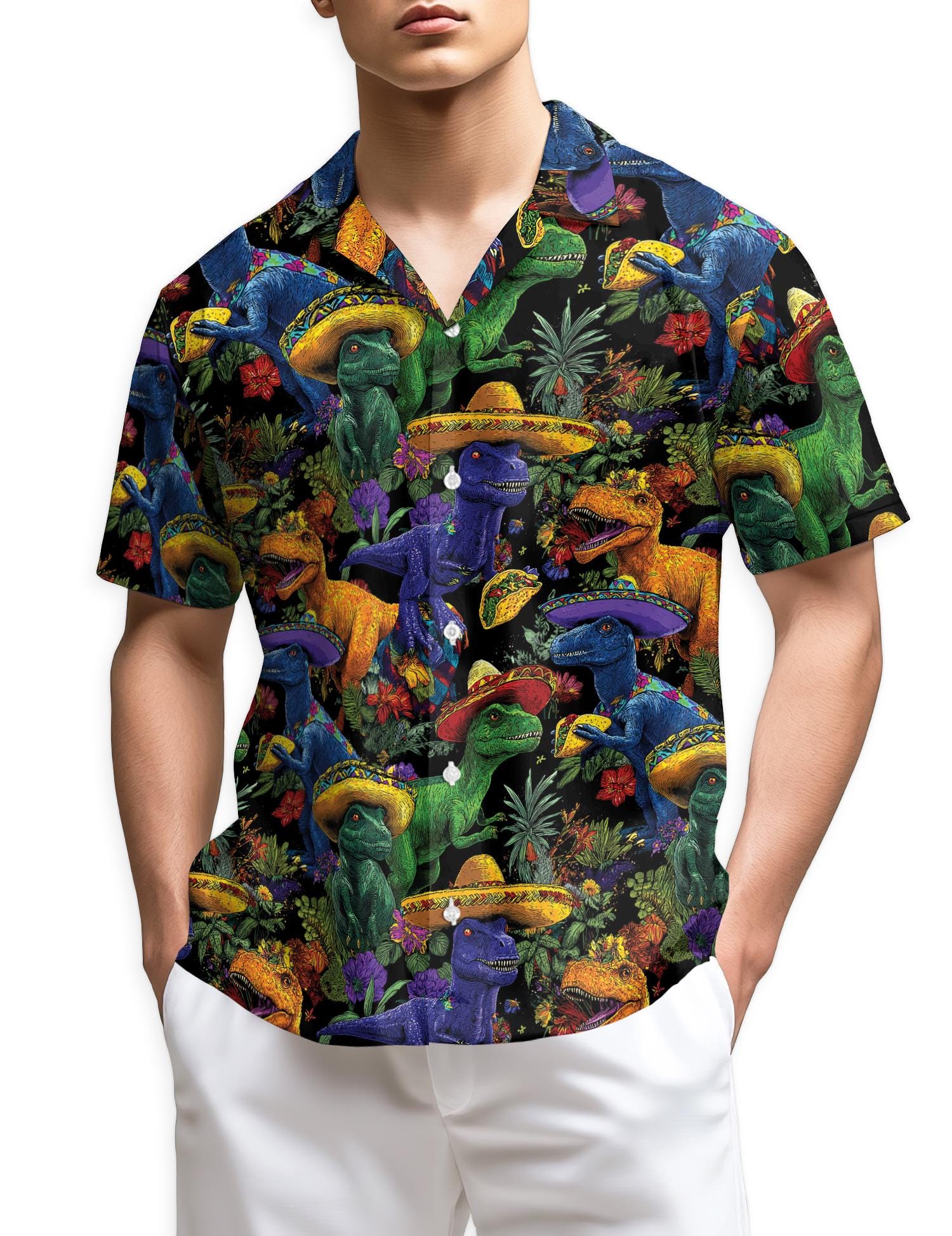 Taco T-rex Hawaiian Shirt, Funny Dinosaur Taco Aloha Shirt, Unisex