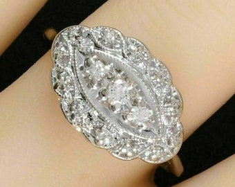 Vintage Style Edwardian Ring, Antique Art Deco Engagement Ring for Women, Mid Century Navette Ring