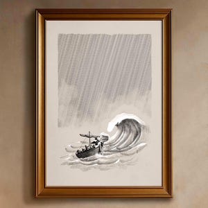 Desenho de Jesus acalmando a tempestade, arte cristã para parede, esboço bíblico clássico