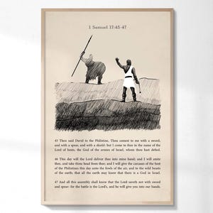 La batalla es del Señor - David y Goliat, 1 Samuel 17:45-47 Impresión bíblica, decoración de ánimo cristiano