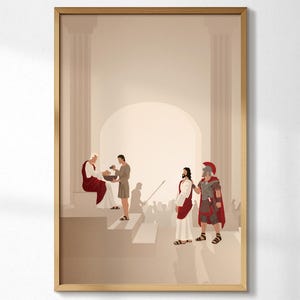 Jesus Trial Before Pilate Print, Way of The Cross First (1st) Station, Biblical Vector Illustration