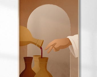Jesus verwandelt Wasser in Wein, Hochzeit in Kana, Johannes 2: 1-12, christliche symbolische Wandkunst