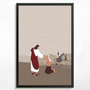 Jesus Heals Ten Lepers, Minimalist modern Christian, Bible Story Wall Art, digital download