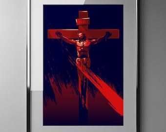Modern Jesus Crucifixion, Minimalist Contemporary Christian Wall Art (Biblical illustration - Digital Download)
