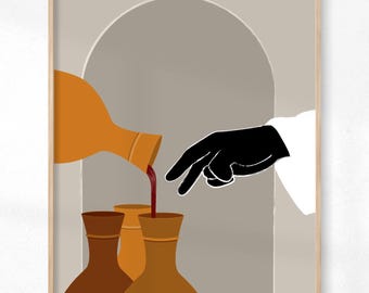 Hochzeit zu Kana, Jesus verwandelte Wasser in Wein Wandkunst (Bibel Illustration - digitaler Download)