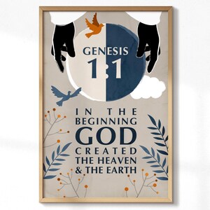 Art mural symbolique Genesis 1:1, Dieu a créé les cieux et la terre, téléchargement numérique de typographie moderne chrétienne