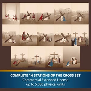 Stations of the Cross Extended Commercial License, Catholic Curriculum & Christian Publishing Use, Vector Bundle