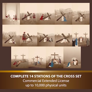 Stations of the Cross Extended Commercial License, Catholic Curriculum & Christian Publishing Use, Vector Bundle