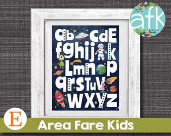 Out of This World Space ABC Alphabet Kids Room, Toy room, or Nursery Art Print