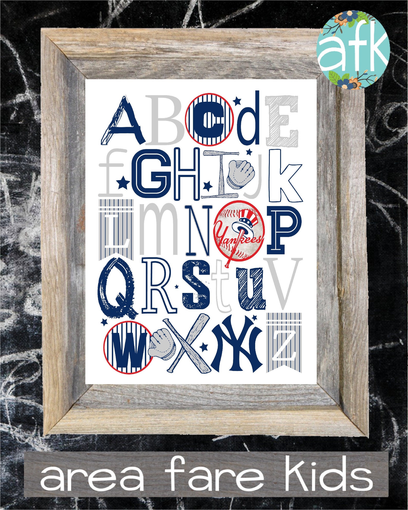 NY YANKEES ABC Nursery Art Print Etsy