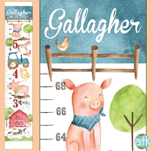Down on the Farm GROWTH CHART custom canvas wall hanging