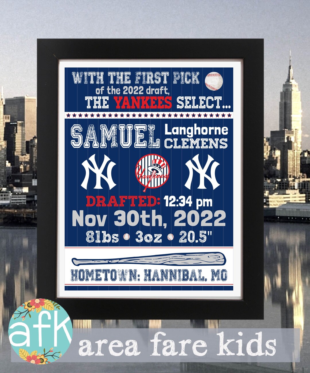 NEW YORK YANKEES Birth Statistics Nursery Art Print Etsy