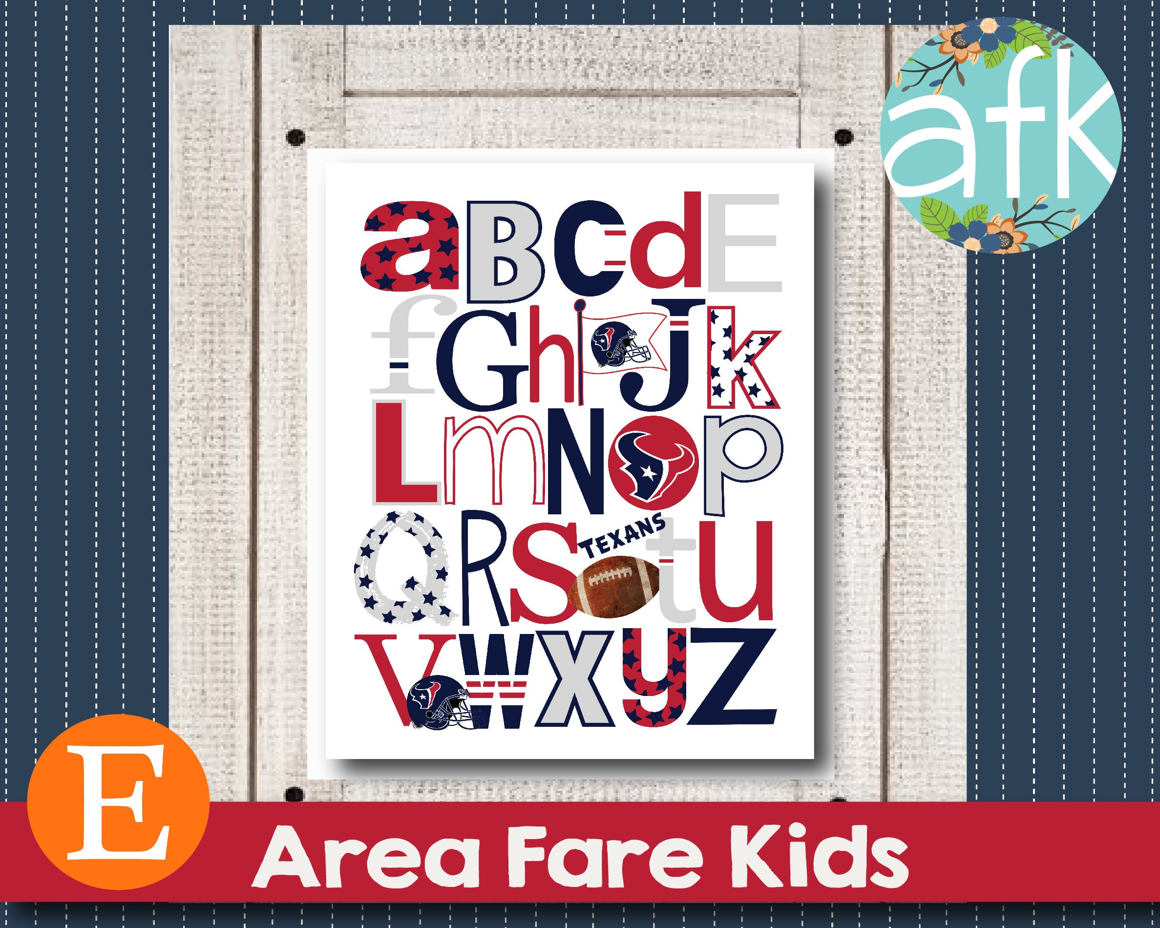 Houston TEXANS Football Team NFL AbC Nursery Art Print