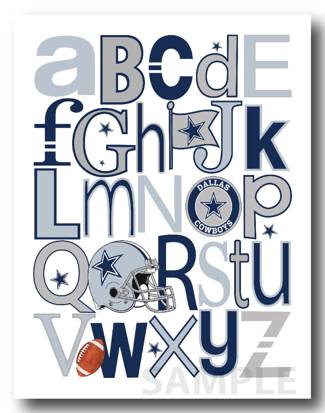 Nfl Abc Layout Dallas COWBOYS Football Team NFL ABC Nursery Art Print - Etsy