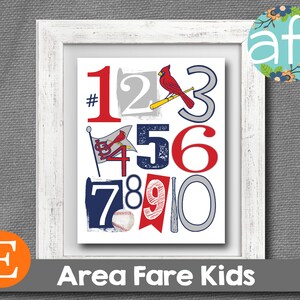 ST. LOUIS CARDINALS Baseball Team MlB 123 Nursery Art Print
