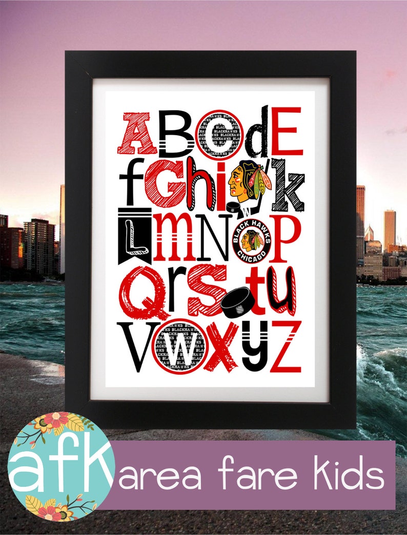 CHICAGO BLACKHAWKS 123 /& ABC Number Nursery Art Print Set