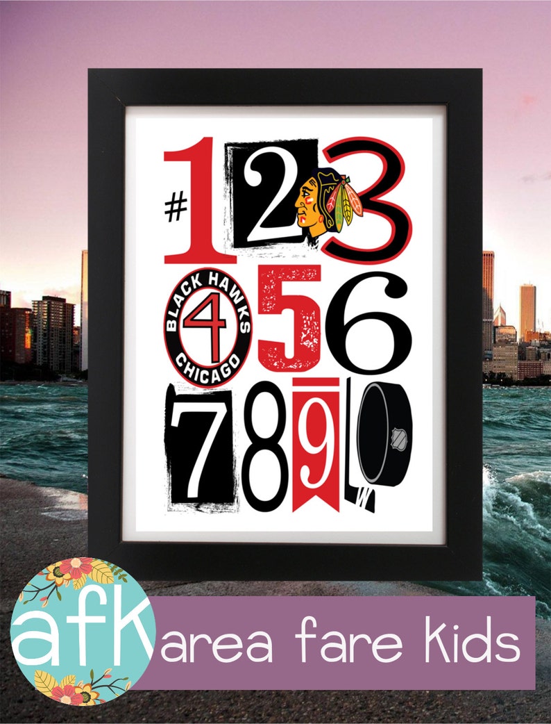 CHICAGO BLACKHAWKS 123 /& ABC Number Nursery Art Print Set