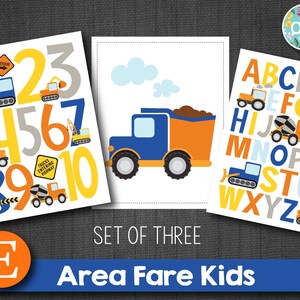 Construction Truck Nursery Art Prints: ABC, 123 Set