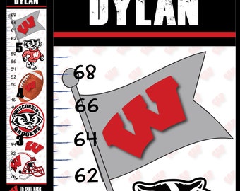 Wisconsin Badgers GROWTH CHART custom canvas wall hanging