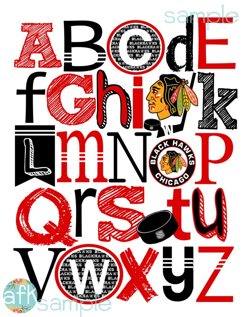 CHICAGO BLACKHAWKS 123 /& ABC Number Nursery Art Print Set