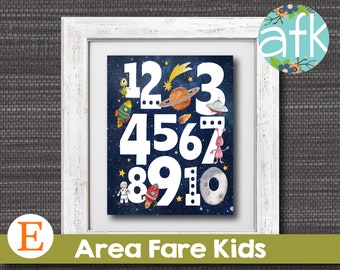 Out of This World Space 123 NUMBERS Kids Room, Toy room, or Nursery Art Print