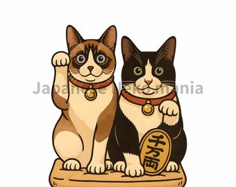 Japanese Lucky Cat Poster, Maneki Neko Art Print, Kawaii Neko Wall Art, Digital Download, Japanese Aesthetic Decor