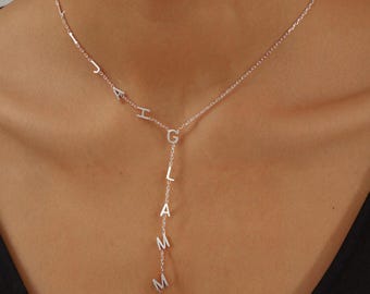 Custom Initial Y-Necklace, Personalized Letter Pendant, Handmade