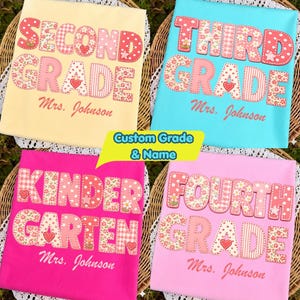 Individuelle PNG-Dateien für die zweite Klasse zum sofortigen Download, Designs für T-Shirts im Patchwork-Stil, personalisierte T-Shirts mit Lehrernamen, Partnerlook-T-Shirts für Lehrer