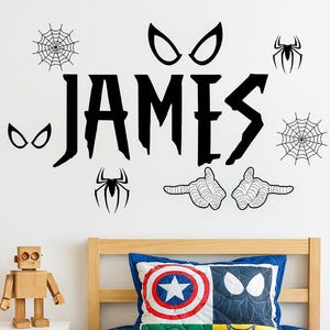 Personalized Spiderman Name Wall Decal for Kids Bedroom Custom Superhero Room Decor Spider Web Boys Decoration Art Mural Vinyl Sticker